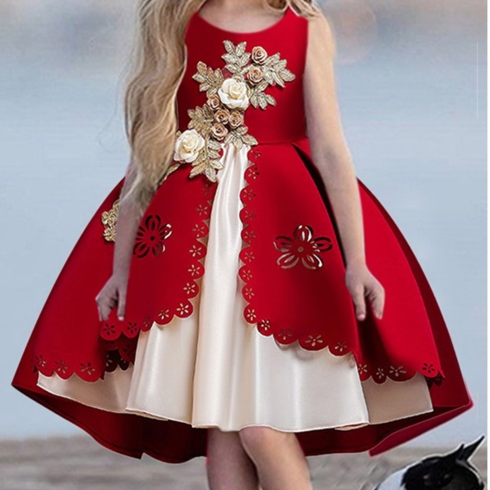 Kids Dream Flower Silk Size 6T Princess Red Dress